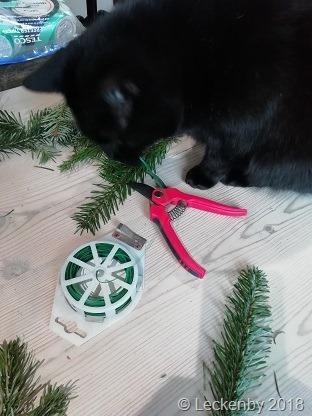 Finn helping with decorations